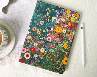 Colorful Flowers Retro iPad Case with Pencil Holder for 2025 2024 New iPad A16 Air 7/6/5 10 10.9" 10.2" Pro 11" 12.9" 13" Mini 6/7 Cover