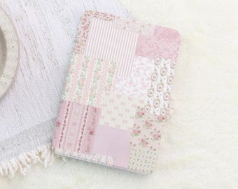 Pink Floral Plaid Collage Kindle Case 2024 Paperwhite 12th Gen Kindle 12th/11th/10th Gen Clear Back Custom Kindle Cover Case with Hand Strap