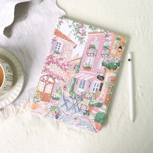 Pink Blossom Village Cute iPad Case with Pencil Holder for 2025 2024 New A16 Air 7/6/5 iPad 10 10.9&quot;, 10.2&quot; iPad Pro 11&quot;12.9&quot; 13&quot; Mini 6/7