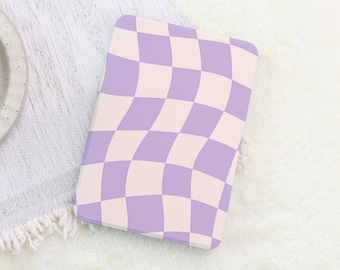 Purple Checkered Vintage Custom Kindle Case 2024 Paperwhite 12th Gen Kindle 12th/11th/10th Colorsoft Clear Back Kindle Cover with Hand Strap