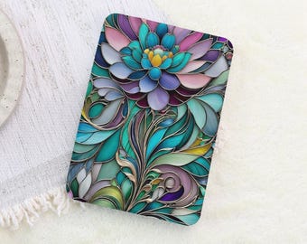 Stained Glass Floral Vintage Kindle Case 2024 Paperwhite 12th Gen Kindle 12th/11th/10th Clear Back Custom Kindle Cover Case with Hand Strap