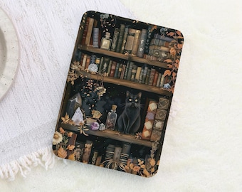 Magic Bookshelf Cat Custom Kindle Case 2024 Paperwhite 12th Gen Kindle 12th/11th/10th Colorsoft Clear Back Kindle Cover Case with Hand Strap