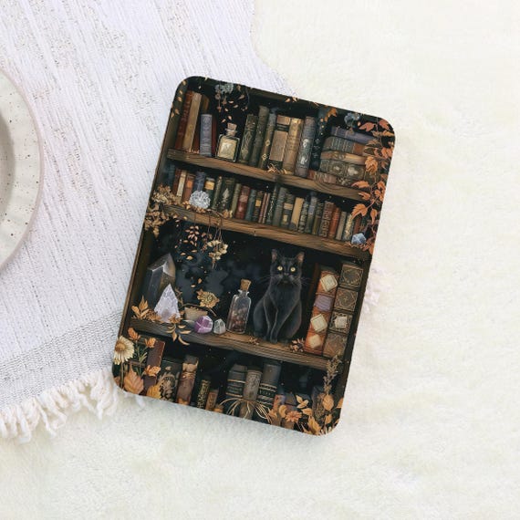 Magic Bookshelf Cat Kindle Kobo Case 2024 Paperwhite 12th Gen 11th/10th Colorsoft Clara Libra Clear Back Custom Cover Case with Hand Strap
