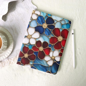 Stained Glass Vintage Floral iPad Case with Pencil Holder for 2025 2024 New A16 Air 7/6/5 iPad 10 10.9&quot; 10.2&quot; iPad Pro 11&quot;12.9&quot; 13&quot; Mini 6/7