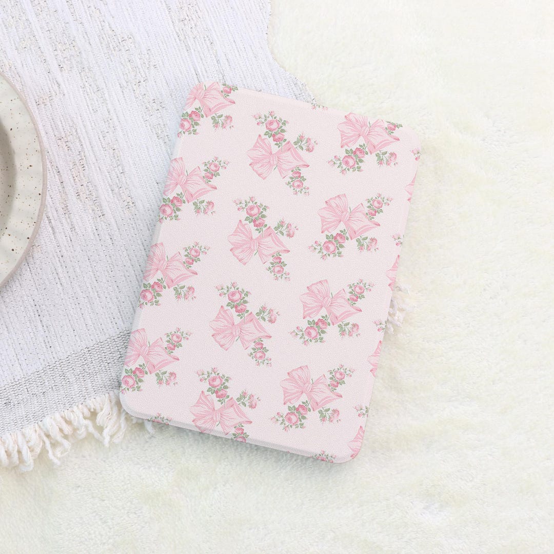 Retro Pink Floral Cute Bow Custom Kindle Case 2024 Paperwhite 12th Gen ...