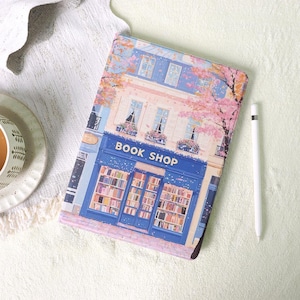 Book Shop Pink Blossom Fall iPad Case with Pencil Holder for 2025 2024 New A16 Air 7/6/5 iPad 10 10.9&quot;, 10.2&quot; iPad Pro 11&quot;12.9&quot; 13&quot; Mini 6/7