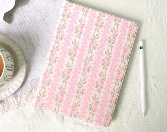 Vintage Flowers Pink iPad Case with Pencil Holder for 2025 2024 New A16 Air 7/6/5 iPad 10 10.9" 10.2" iPad Pro 11"12.9" 13" Mini 6/7 Cover