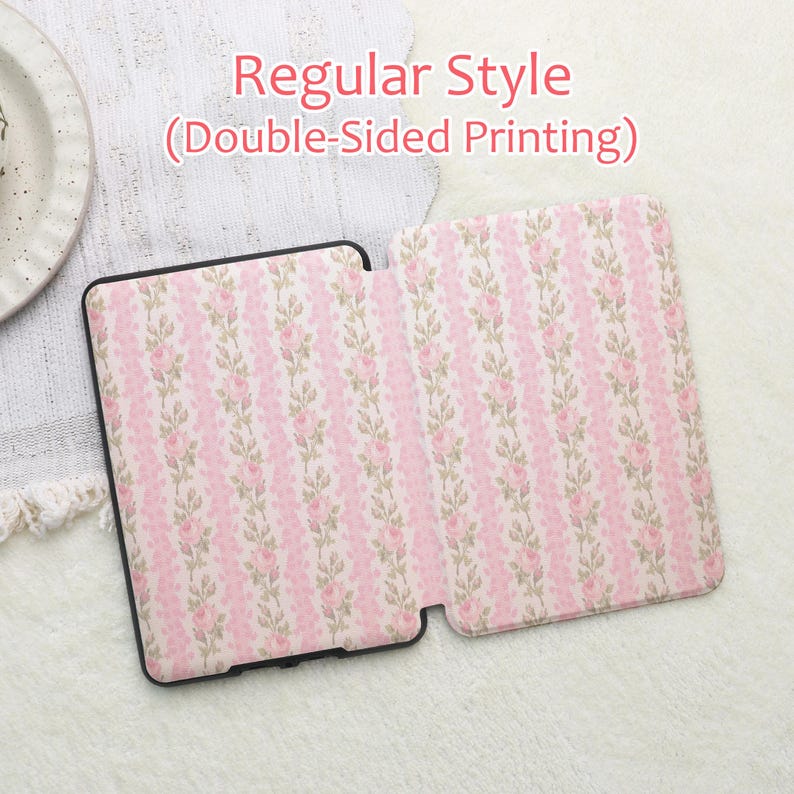May include: A double-sided printed case with a floral pattern. The case is open, revealing a pink and white floral design. The text "Regular Style (Double-Sided Printing)" is visible in the image.