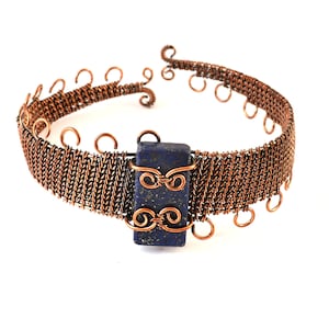 Lapis Lazuli Copper Cuff Bracelet: Wire-Wrapped Artisan Jewelry