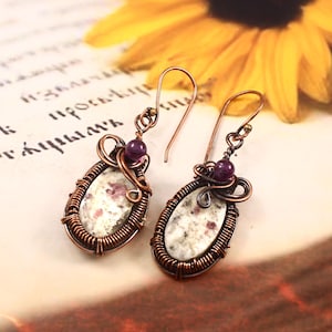 Copper Wire Wrapped Cinnabar Jasper Earrings: Bohemian Healing Jewelry