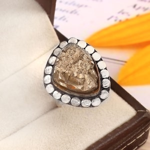 Pyrit Tropfen Ring: Oxidierte Silber Perlen Boho Ring