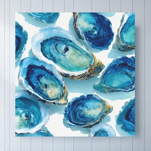 Watercolor Oysters Canvas Wall Art: Coastal Kitchen, Beach House Decor