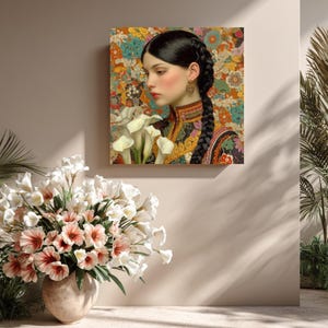 Mexican Woman with Calla Lilies Art | Latin Portrait Decor