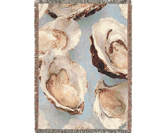 Watercolor Oyster Shell Woven Blanket: Coastal Nautical Decor