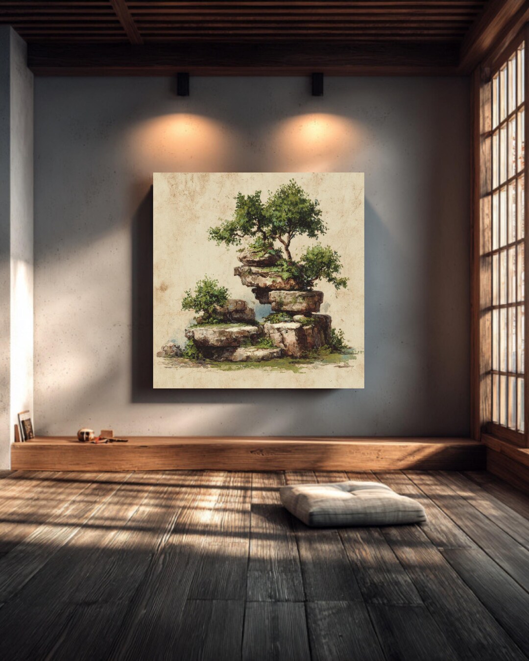 Ancient Chinese Landscape Watercolor | Stacked Rocks & Trees | Oriental ...