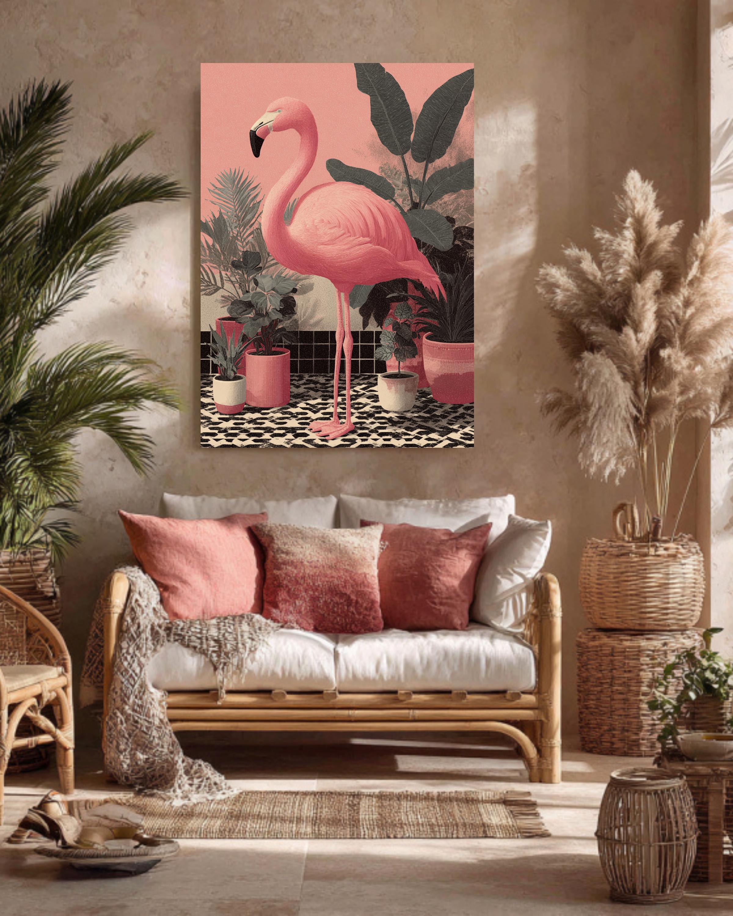 Pink Flamingo Art Print | Retro Minimalist Botanical Decor - Etsy