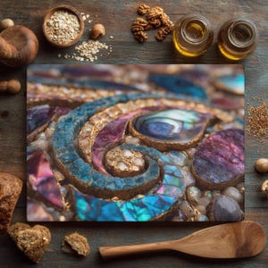 Close-Up Opal Mosaic Artwork, Iridescent Multi-Color Stones, Textured Abstract Wall Art, Handmade Home Decor