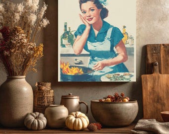 Funny Retro Kitchen Print | "I'm Fine" Woman Cooking Art