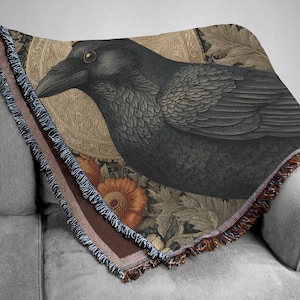 Gotische zwarte raaf geweven deken: Dark Fantasy Crow Throw