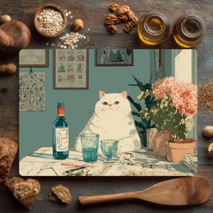 Whimsical Fat Cat Tempered Glass Cutting Board – Minimalist Kitchen Art