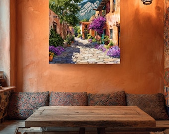 New Mexico Adobe Watercolor Painting | Santarín Style Landscape Art | Southwestern Wall Decor | Desert Mountain Home Print