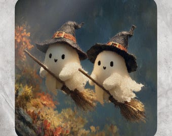 Halloween Ghost Coaster Set – Witch Hat, Spooky Party Decor (Set of 4)