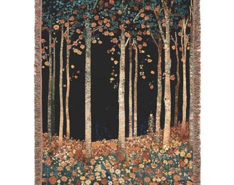 William Morris Style Gewebte Decke: Herbstwald, Vintage Wohndekor