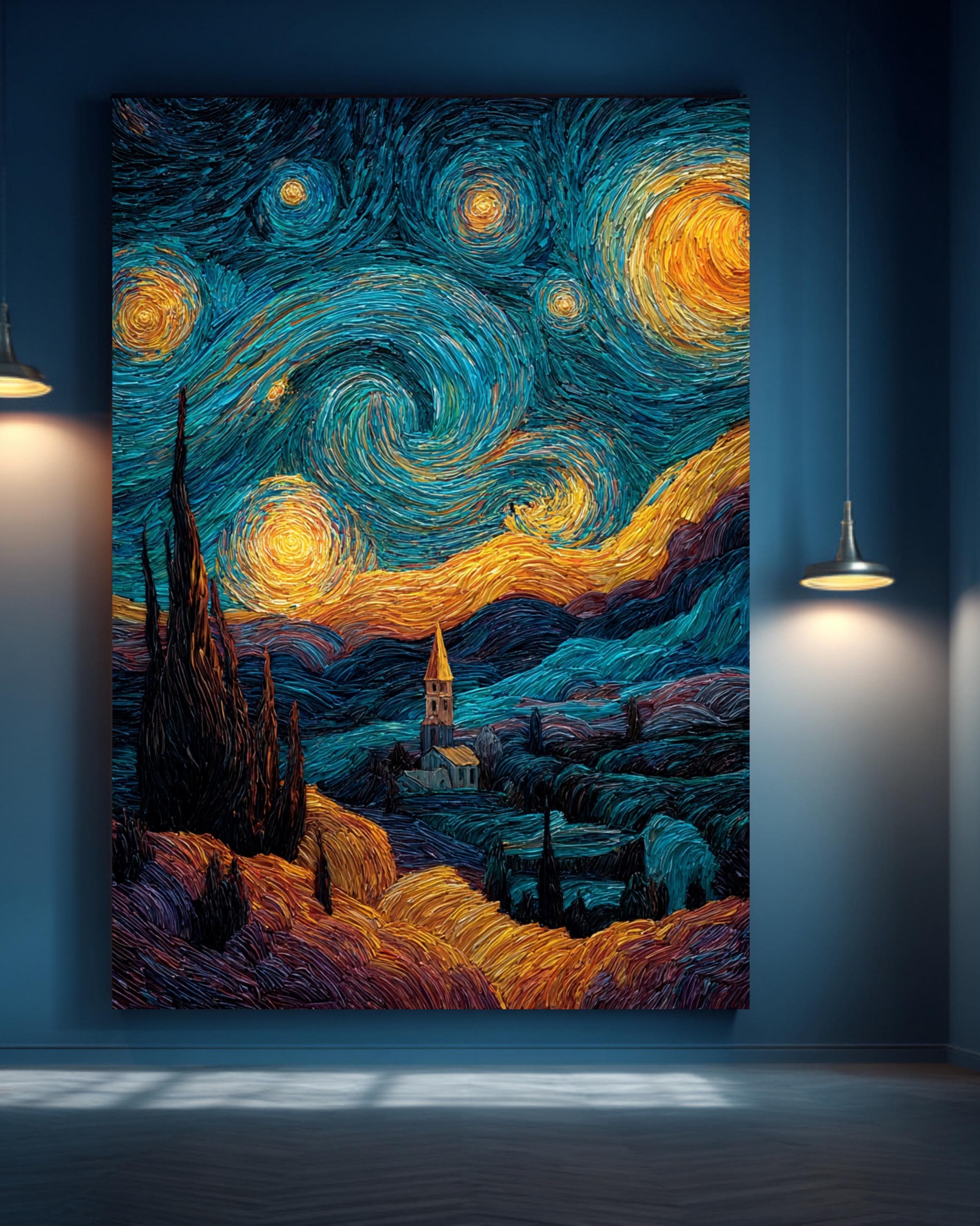 Van Gogh Inspired Starry Night Impasto Oil Painting | Landscape
