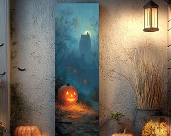 Spooky Jack O' Lantern Halloween Canvas Art: Gothic Haunted House Decor