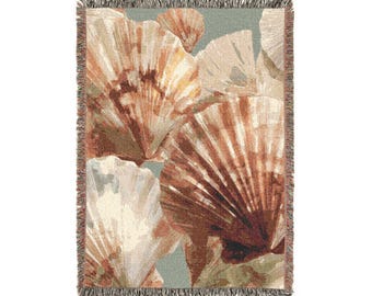 Watercolor Oyster Woven Blanket: Beige Coastal Throw