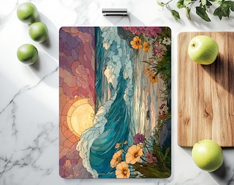 Stained Glass Ocean Wave Cutting Board | Coastal Kitchen Decor