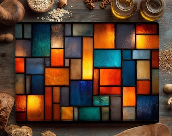 Tabla de cortar de vidrio templado estilo vitral / Decoración de cocina geométrica abstracta
