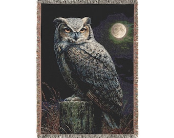 Mystical Owl Woven Blanket: Boho Tapestry Throw, Woodland Decor