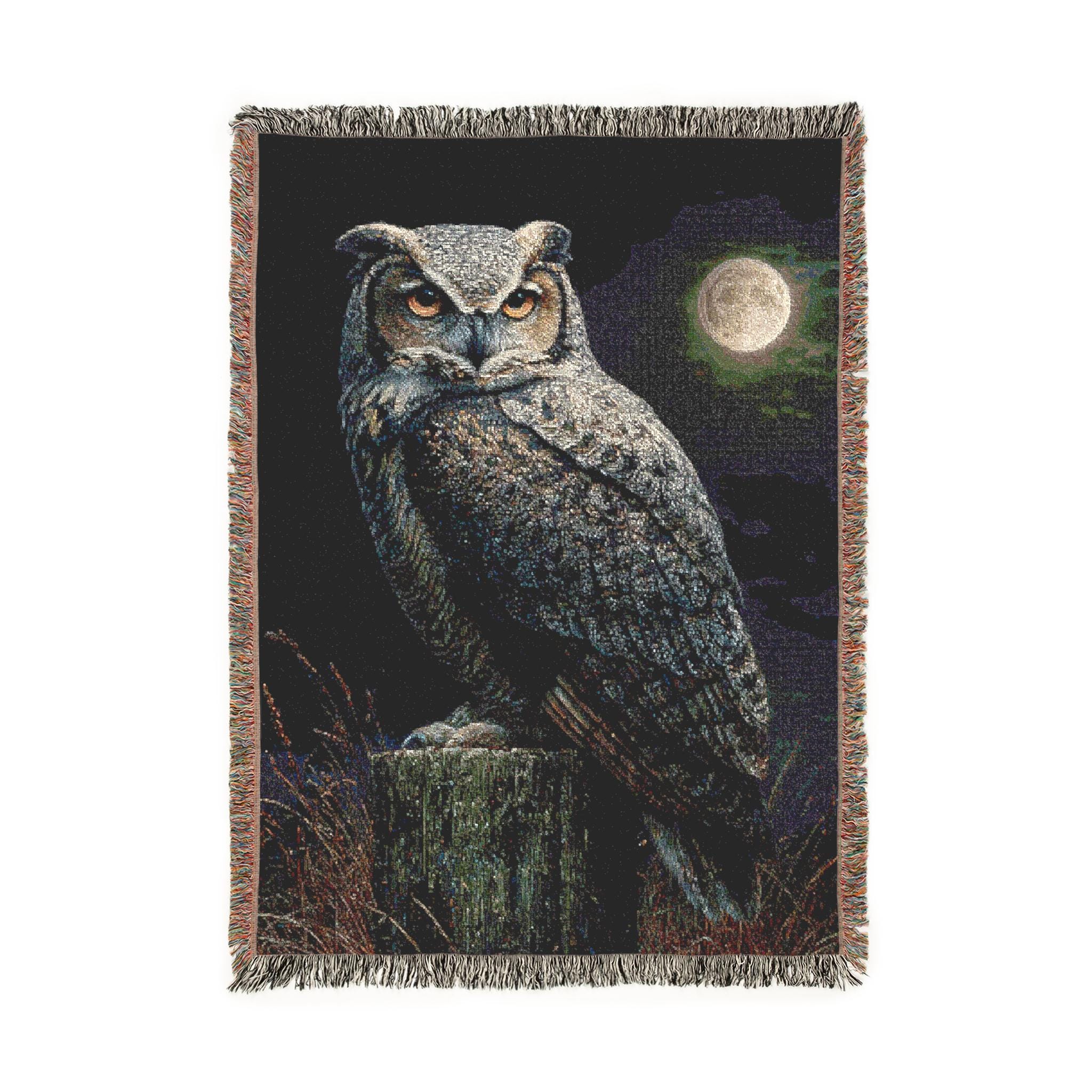 Mystical Owl Woven Blanket: Boho Tapestry Throw, Woodland Decor