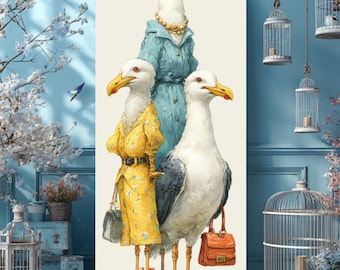 Fashionable Seagulls Art Print | Whimsical Kids Room Decor