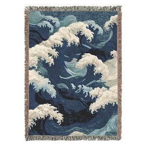 Hokusai Waves Woven Blanket – Japanese Art, Nautical Throw