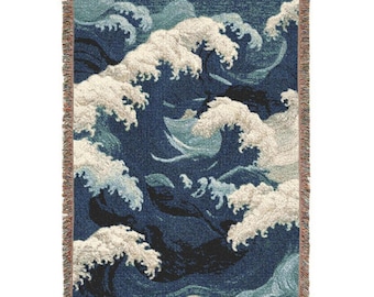 Hokusai Waves Woven Blanket – Japanese Art, Nautical Throw