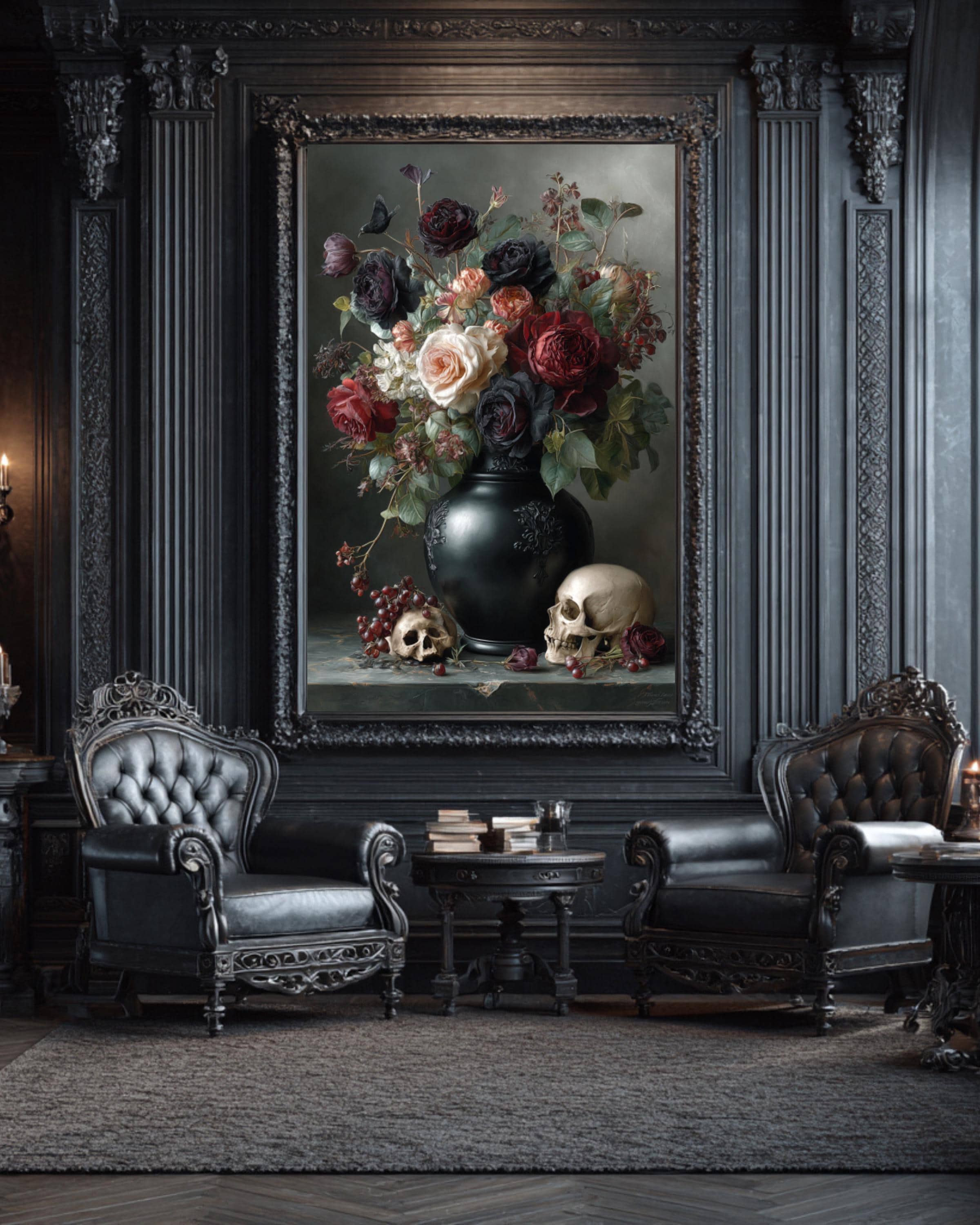 Gothic Still Life Art | Dark Roses, Skulls, Victorian Horror