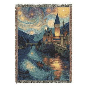 Stjärnklar natt Hogwarts vävd filt – Harry Potter-pläd i Van Gogh-stil