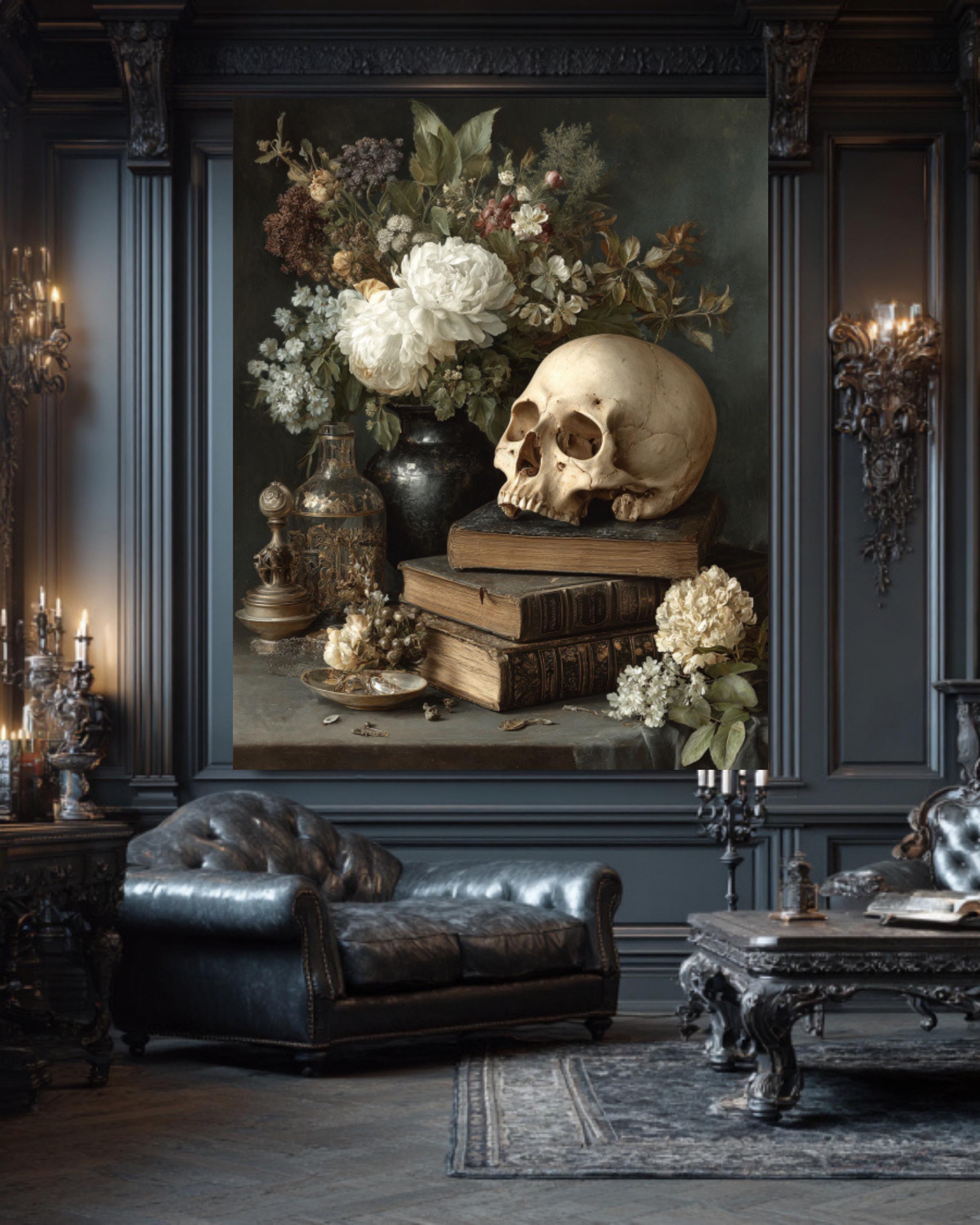 Skull and Old Books Still Life | Dark Baroque Style Art Print - Etsy