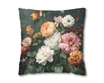 Floral Woven Pillow – Vintage Roses & Peonies, Constable Style