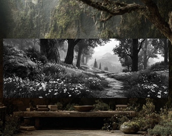 Enchanted Forest Photo: Misty Black & White Woodland Print