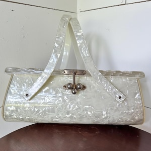 Vintage Pearl Lucite Double Top Handle Evening Bag