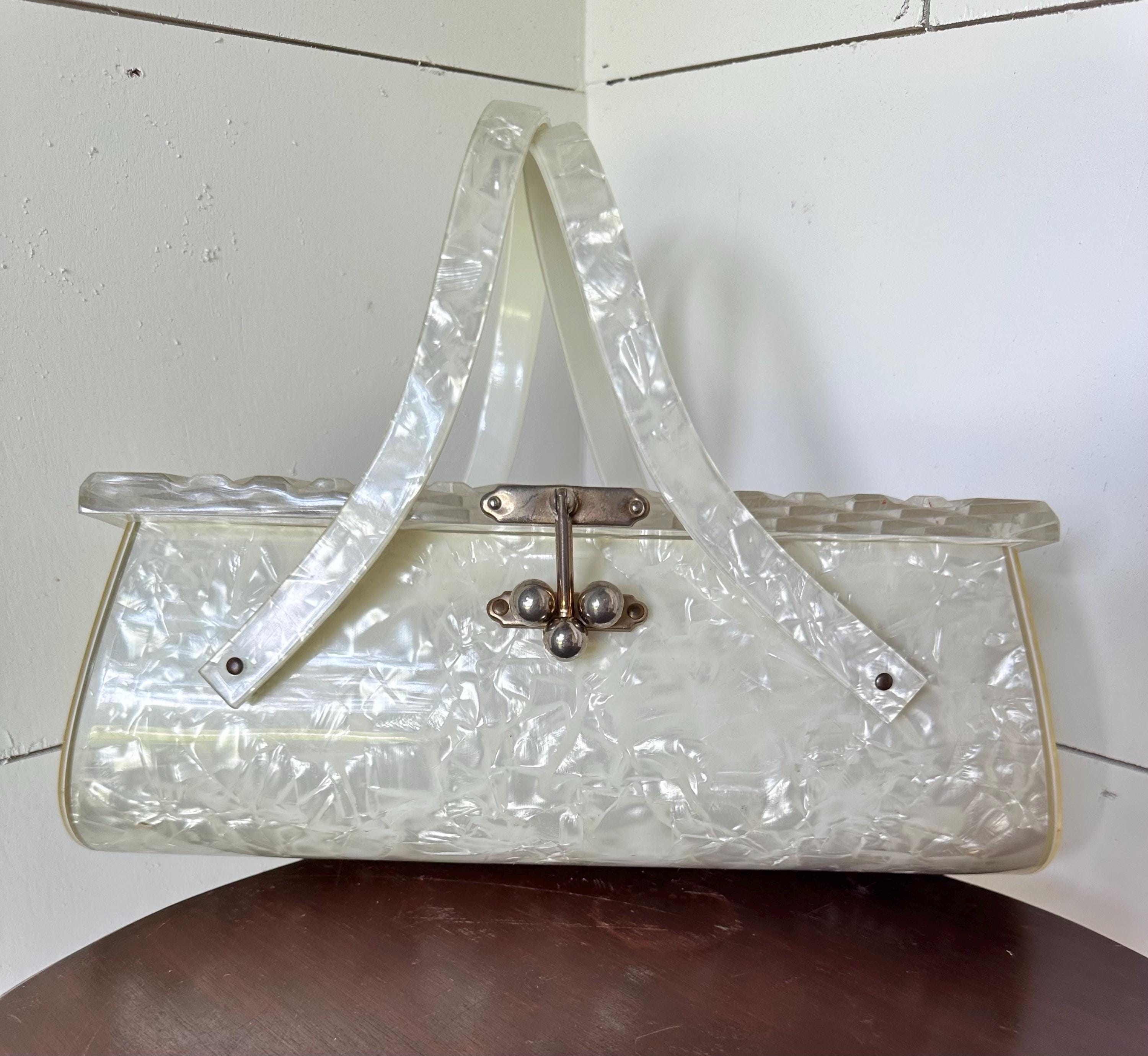 専用 USA VINTAGE RIALTO LUCITE PURSE BAG Vintage Original Rialto N.Y. Clear Lucite Purse Handbag 40's