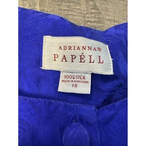 Vintage Adrianna Papell 80s Blue Print Pleated Silk Midi Dress Sz 16 No Belt image 7