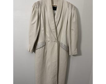 Vintage 1980s Georgia's Fur Salon Leather Coat w/ Snakeskin Trim – Ivory M