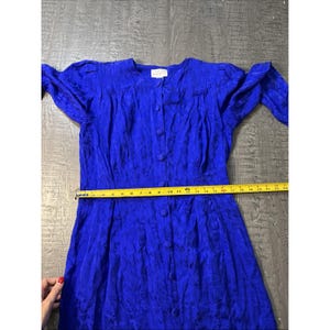 Vintage Adrianna Papell 80s Blue Print Pleated Silk Midi Dress Sz 16 No Belt image 4