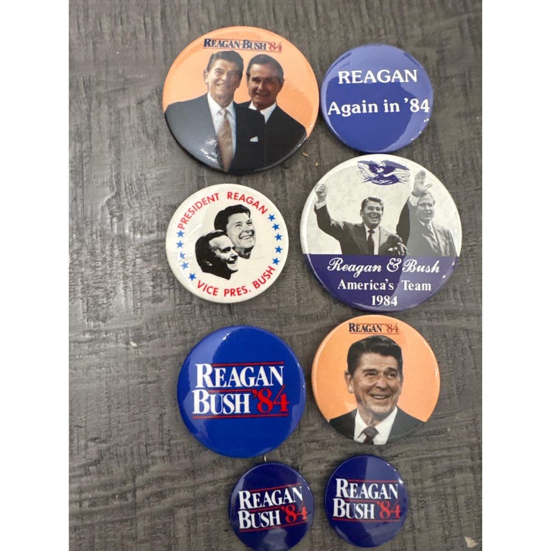 Vintage Reagan Bush 84 Campaign Button Pin back Lot Ronald Reagan America lot #2 image 1