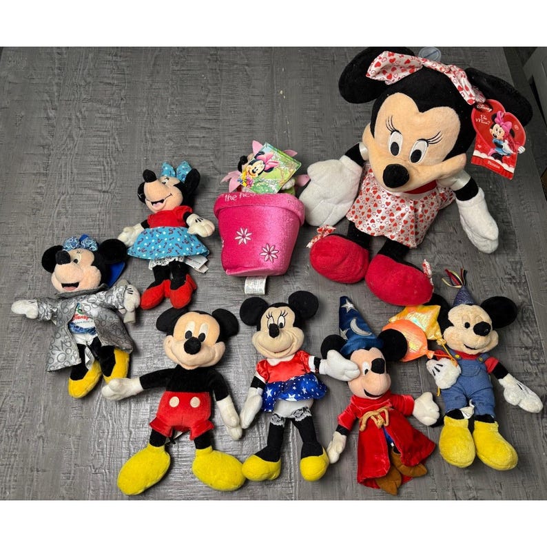 Vintage Disney Lot of 8 Stuffed Plush Various Sizes Mickey Mouse Minnie Bow image 1