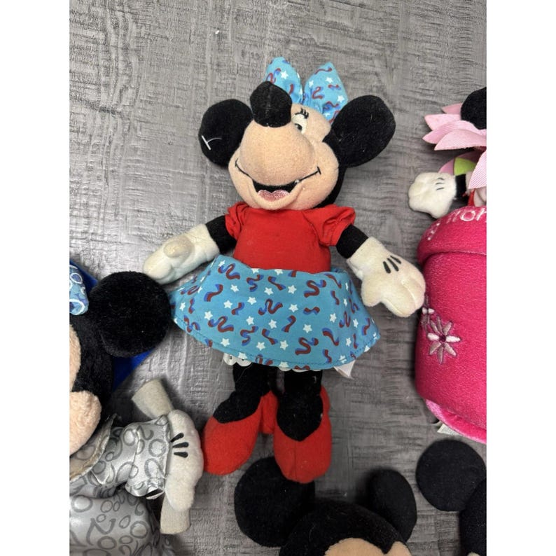 Vintage Disney Lot of 8 Stuffed Plush Various Sizes Mickey Mouse Minnie Bow image 3